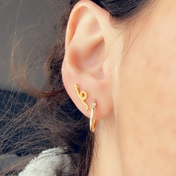 14k Gold Vermeil Snake Stud Earrings - Picture 15 of 16